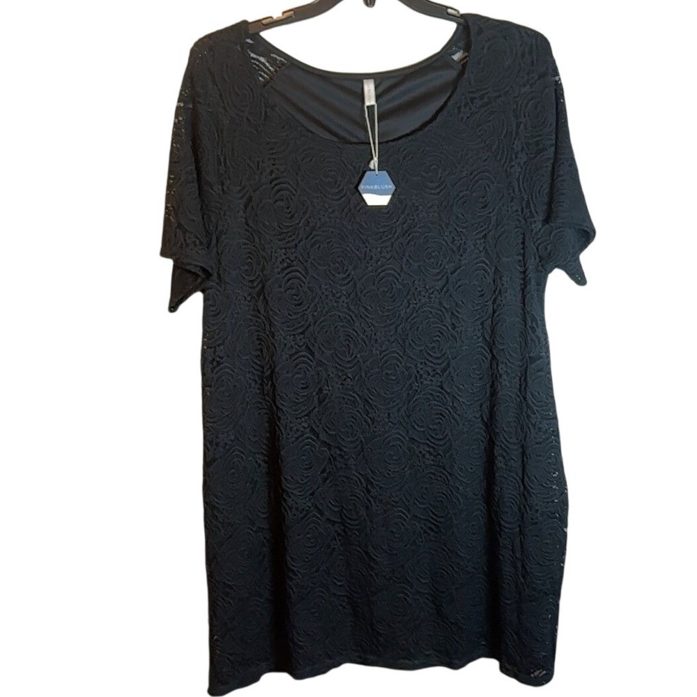 Pink‎ Blush 3XL Black Lace Overlay Dress Short Sleeve Plus Size NWT